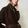 Manteaux Et Trenchs*TWINSET Milano Manteau En Laine Mélangée Avec Poches Effet Cuir Chocolat