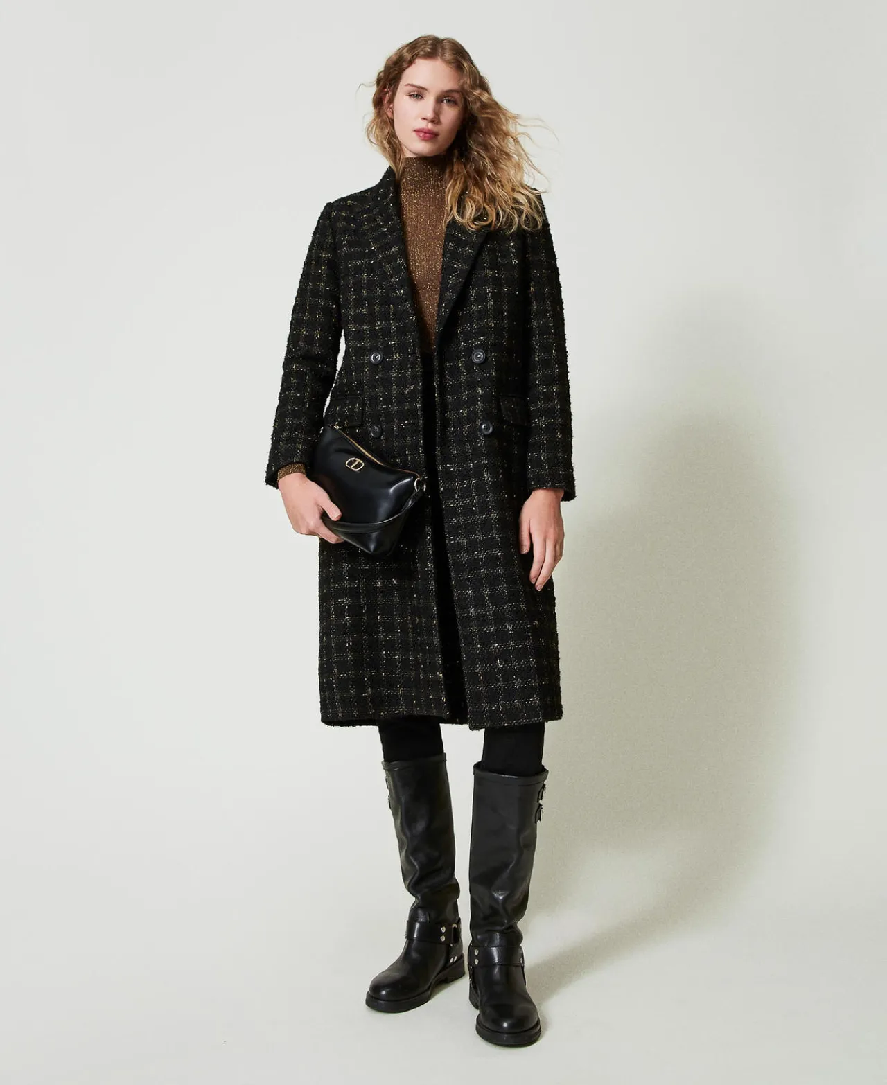 Manteaux Et Trenchs*TWINSET Milano Manteau En Tissu Bouclé Avec Motif à Carreaux Bouclé Noir/Or