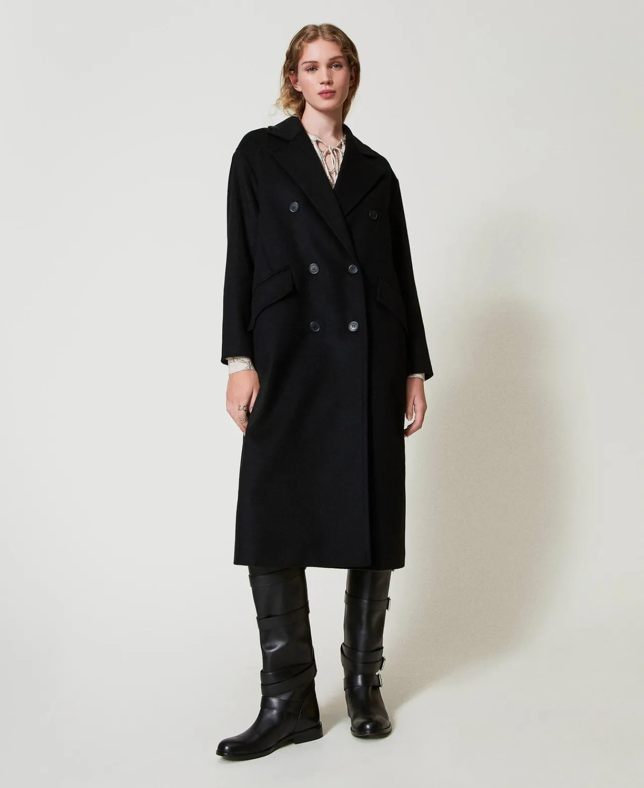 Manteaux Et Trenchs*TWINSET Milano Manteau Fluide En Laine Mélangée Noir