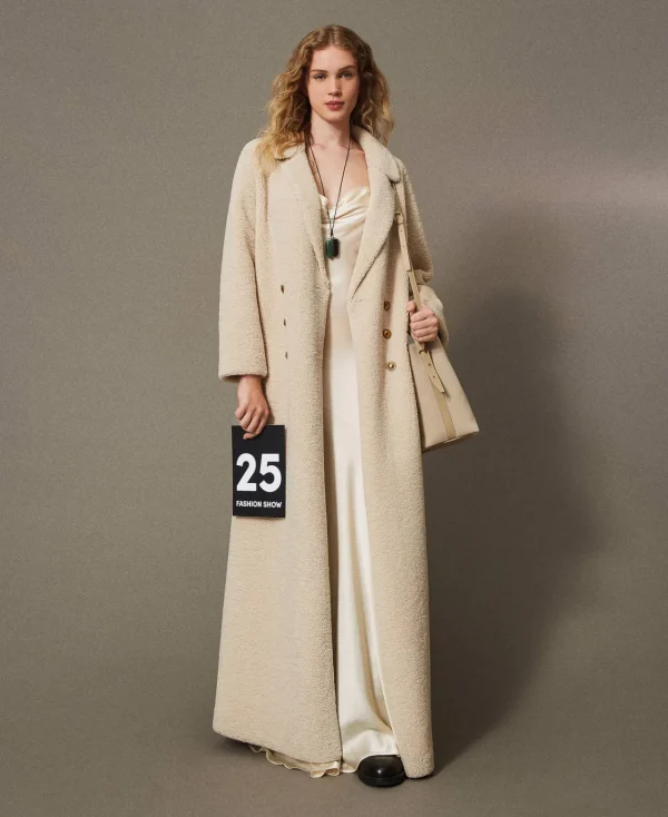 Manteaux Et Trenchs*TWINSET Milano Manteau Long Croisé En Fausse Fourrure Beige « Parchment »