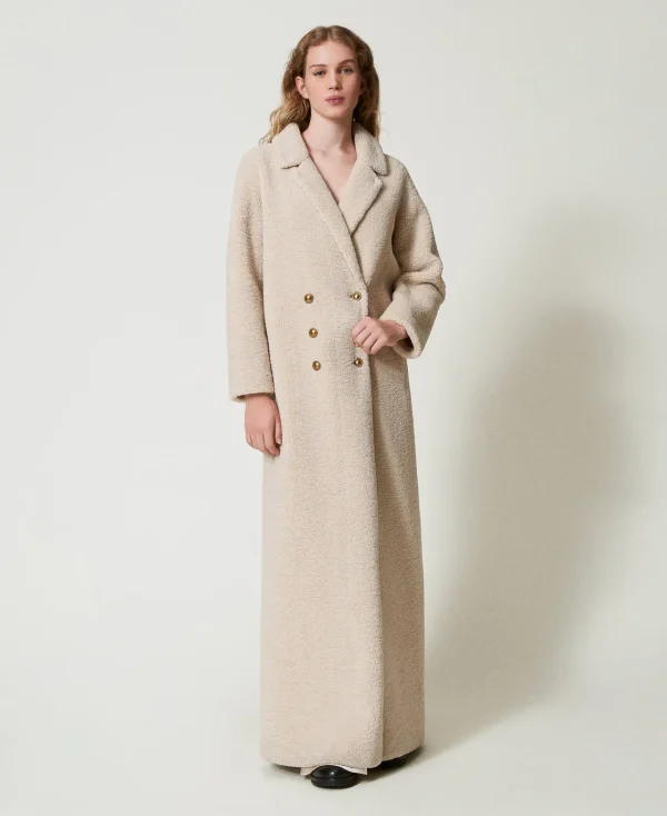 Manteaux Et Trenchs*TWINSET Milano Manteau Long Croisé En Fausse Fourrure Beige « Parchment »