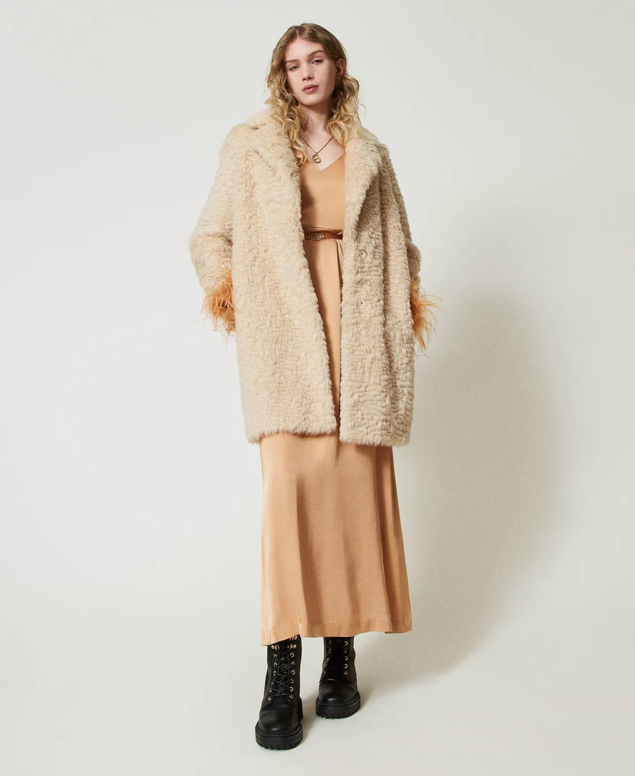 Manteaux Et Trenchs*TWINSET Milano Manteau Mi-long En Fausse Fourrure Ivoire