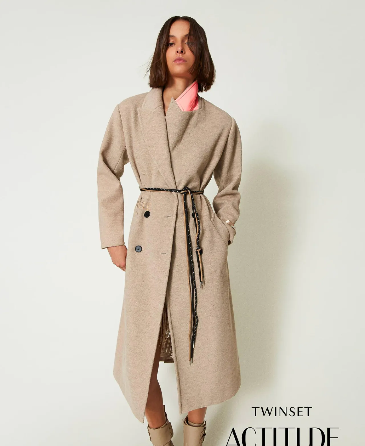 Manteaux Et Trenchs*TWINSET Milano Manteau MYFO En Drap Sergé Dull Gold Chiné