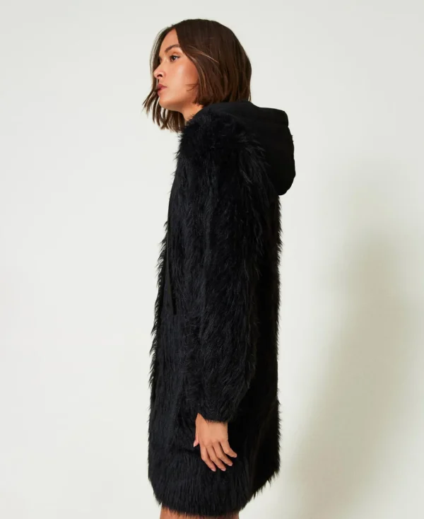 manteau_myfo_en_maille_av_3.webp Manteaux Et Trenchs*TWINSET Milano Manteau MYFO En Maille Avec Capuche Noir