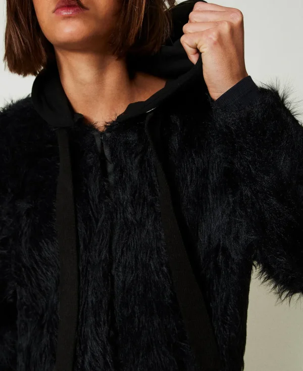 manteau_myfo_en_maille_av_5.webp Manteaux Et Trenchs*TWINSET Milano Manteau MYFO En Maille Avec Capuche Noir