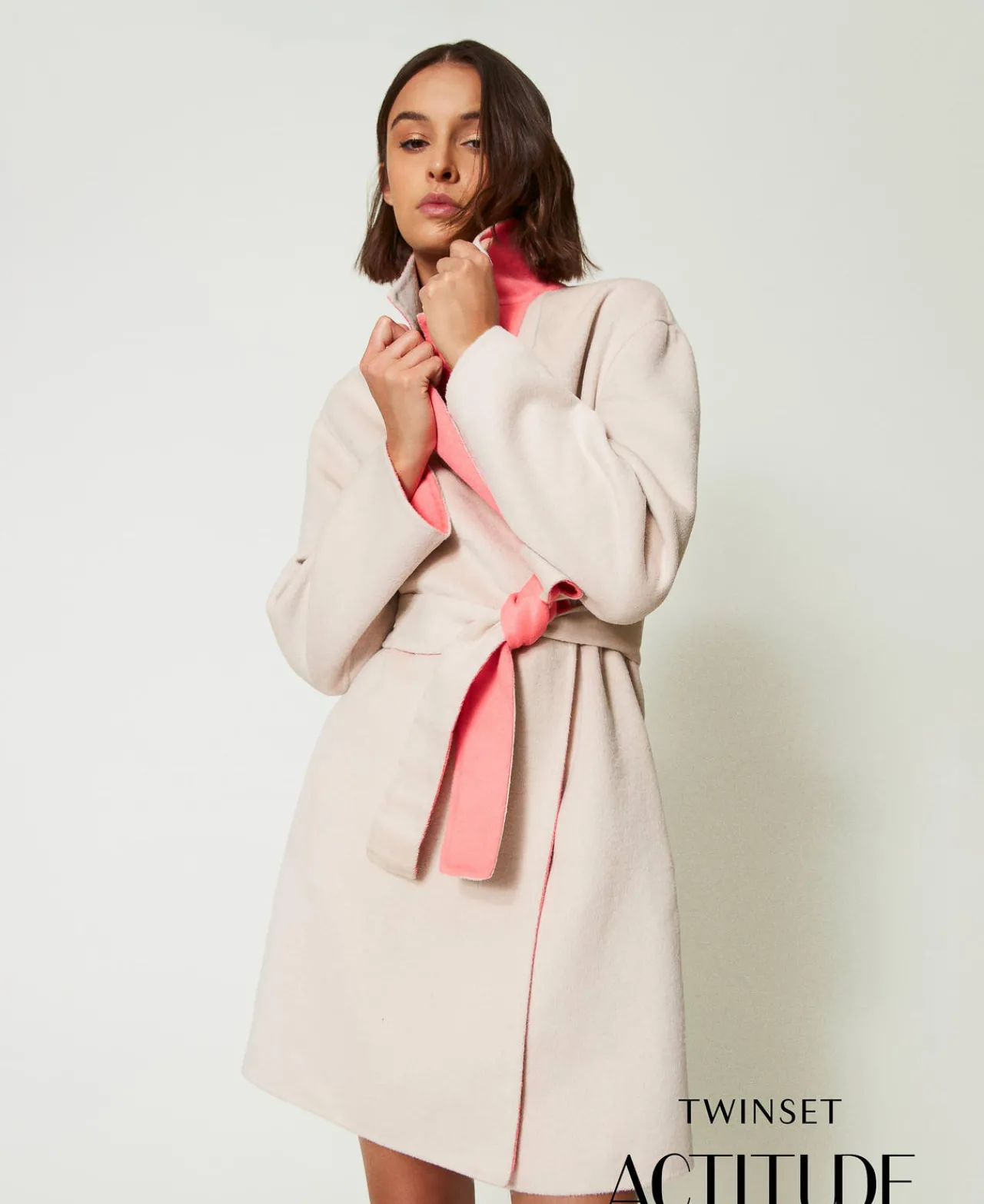 Manteaux Et Trenchs*TWINSET Milano Manteau Réversible MYFO En Drap De Laine Mélangée Bicolore Fog/Corail Fluo