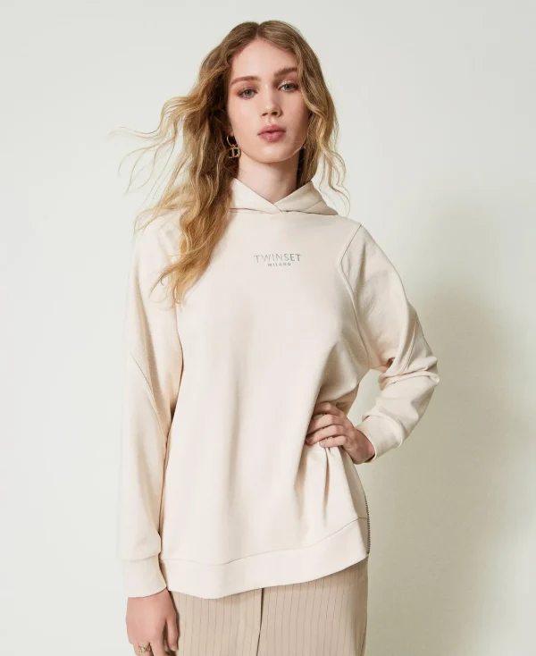 maxi_sweatshirt_avec_logo_2.webp Sweat-Shirts*TWINSET Milano Maxi Sweat-shirt Avec Logo Blanc « Old White »