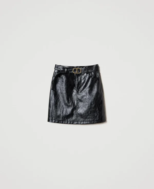 Jupes*TWINSET Milano Mini-jupe Effet Cuir Avec Ceinture Noir