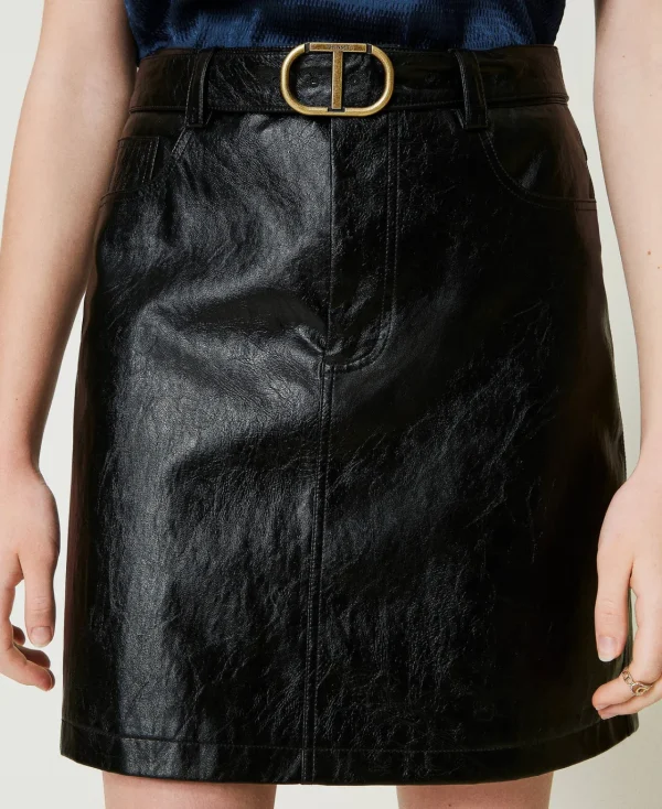 Jupes*TWINSET Milano Mini-jupe Effet Cuir Avec Ceinture Noir