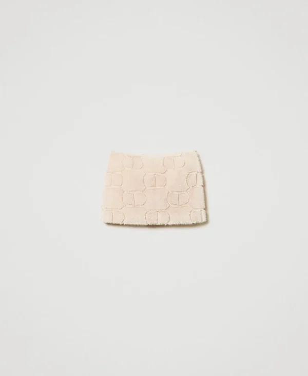 Jupes*TWINSET Milano Mini-jupe En Fausse Fourrure Avec Oval T Blanc « White Cream »