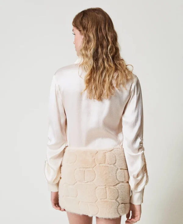 Jupes*TWINSET Milano Mini-jupe En Fausse Fourrure Avec Oval T Blanc « White Cream »