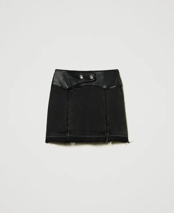 Jupes*TWINSET Milano Mini-jupe En Jean Avec Fentes Denim Noir Usé