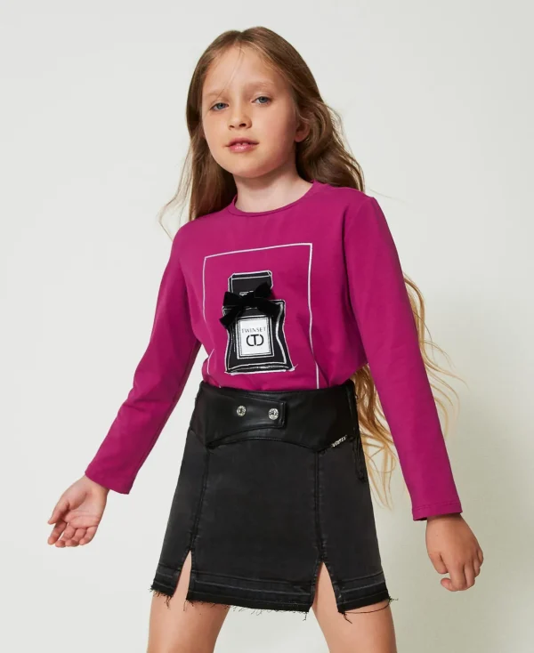 Jupes*TWINSET Milano Mini-jupe En Jean Avec Fentes Denim Noir Usé