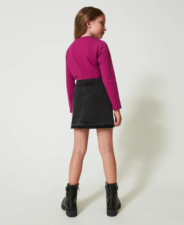 Jupes*TWINSET Milano Mini-jupe En Jean Avec Fentes Denim Noir Usé