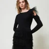 Jupes*TWINSET Milano Mini-jupe En Maille Avec Volants En Tulle Noir