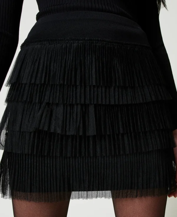 minijupe_en_maille_avec_v_4.webp Jupes*TWINSET Milano Mini-jupe En Maille Avec Volants En Tulle Noir