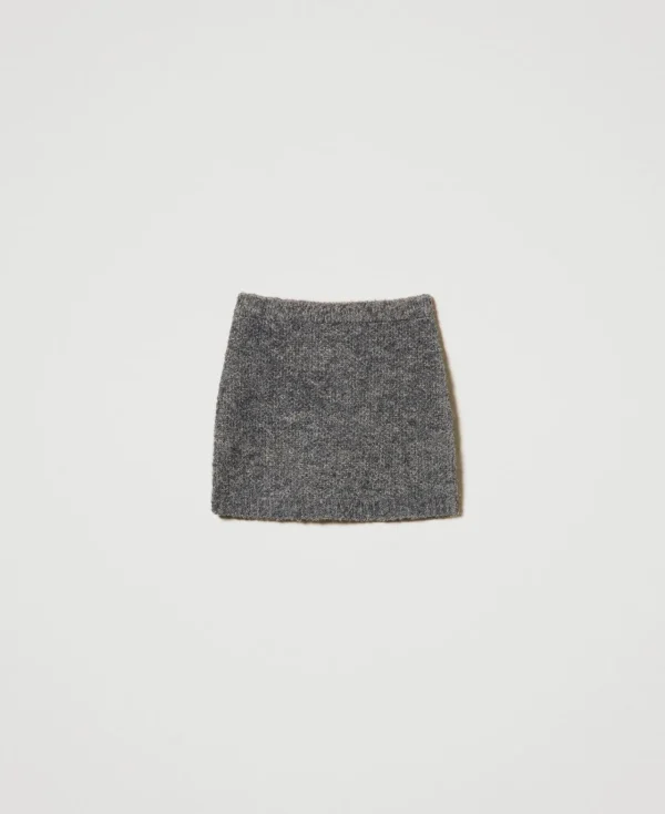 Jupes*TWINSET Milano Mini-jupe En Maille Bouclée Recyclée Gris Moyen Chiné/Lurex Clair Or