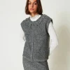 Jupes*TWINSET Milano Mini-jupe En Maille Bouclée Recyclée Gris Moyen Chiné/Lurex Clair Or