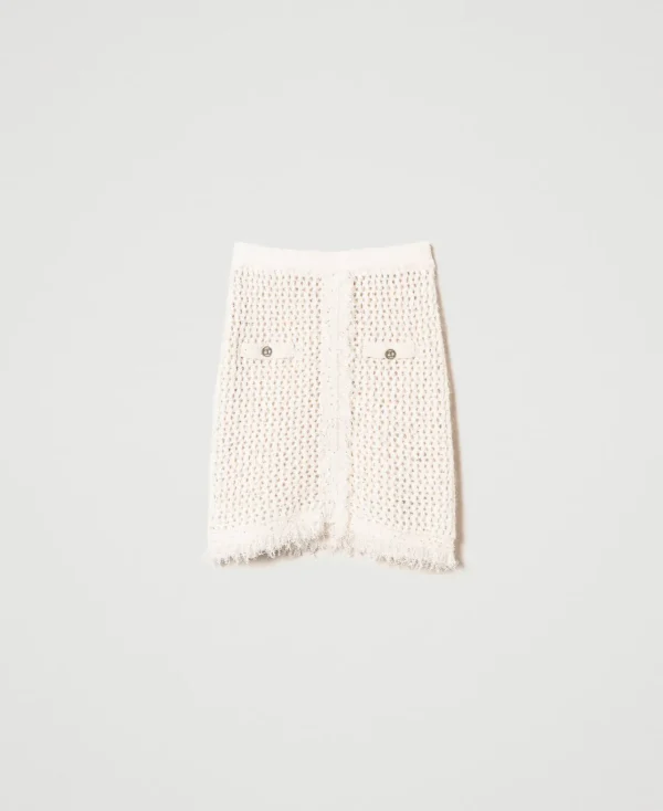 minijupe_en_maille_jacqua_1.webp Jupes*TWINSET Milano Mini-jupe En Maille Jacquard Point Filet Blanc « Old White »