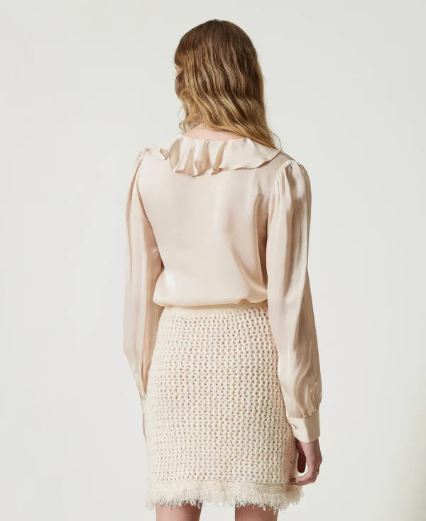minijupe_en_maille_jacqua_4.webp Jupes*TWINSET Milano Mini-jupe En Maille Jacquard Point Filet Blanc « Old White »