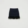 Jupes*TWINSET Milano Mini-jupe En Tissu Bouclé Avec Plumes Bouclé Bleu Denim/Noir