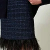Jupes*TWINSET Milano Mini-jupe En Tissu Bouclé Avec Plumes Bouclé Bleu Denim/Noir
