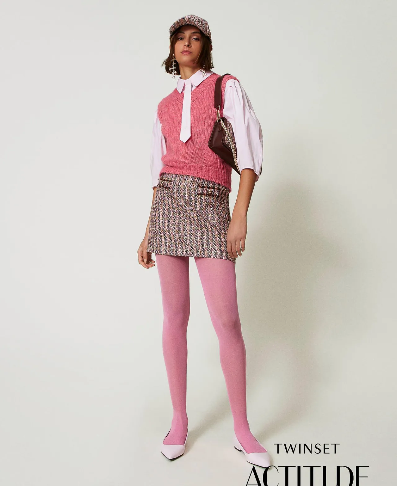 minijupe_en_tissu_boucl_e_0.webp Jupes*TWINSET Milano Mini-jupe En Tissu Bouclé Et Lurex Pink Tulle Bouclé