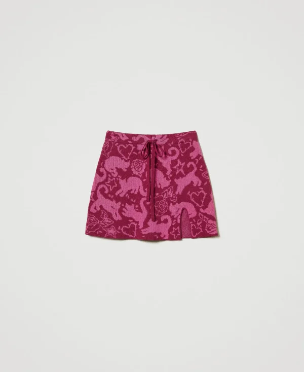 minijupe_jacquard_en_fil__1.webp Jupes*TWINSET Milano Mini-jupe Jacquard En Fil Treeblend Jacquard Chats Raspberry Radiance/Cone Flower
