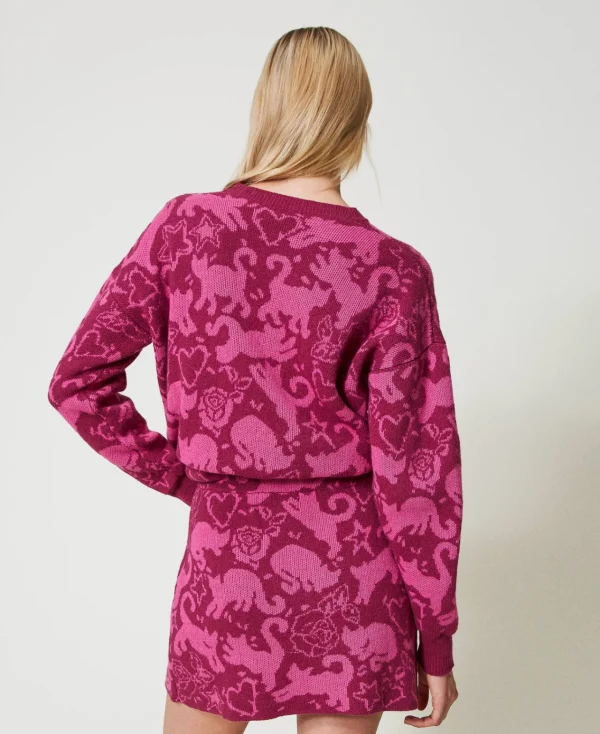 minijupe_jacquard_en_fil__4.webp Jupes*TWINSET Milano Mini-jupe Jacquard En Fil Treeblend Jacquard Chats Raspberry Radiance/Cone Flower