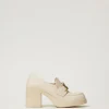Chaussures À Talons | Escarpins Et Sandales*TWINSET Milano Mocassins à Talon Avec Barrette Oval T Blanc « Old White »