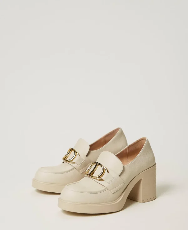 Chaussures À Talons | Escarpins Et Sandales*TWINSET Milano Mocassins à Talon Avec Barrette Oval T Blanc « Old White »
