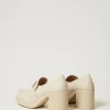 Chaussures À Talons | Escarpins Et Sandales*TWINSET Milano Mocassins à Talon Avec Barrette Oval T Blanc « Old White »
