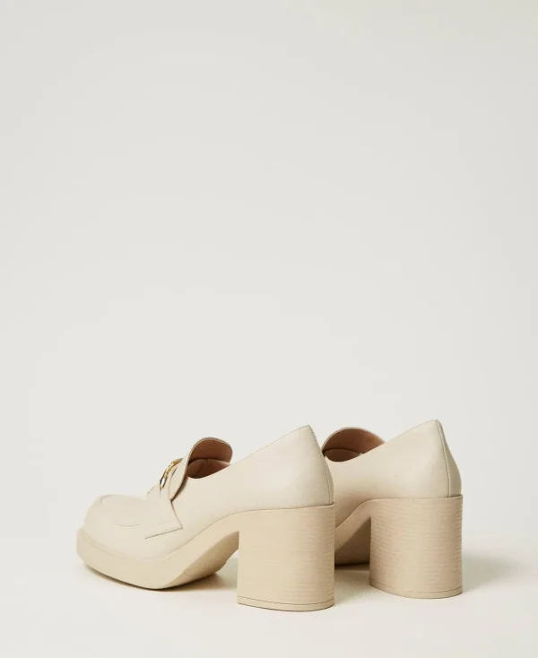 Chaussures À Talons | Escarpins Et Sandales*TWINSET Milano Mocassins à Talon Avec Barrette Oval T Blanc « Old White »