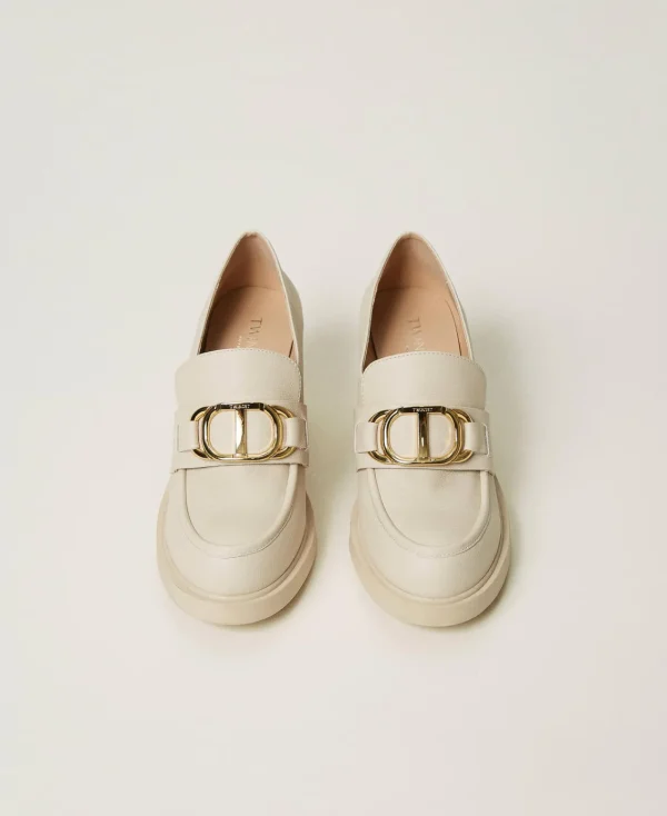 Chaussures À Talons | Escarpins Et Sandales*TWINSET Milano Mocassins à Talon Avec Barrette Oval T Blanc « Old White »