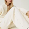 Pantalons Larges Et Palazzo*TWINSET Milano Pantalon Ample En Maille Avec Perles Blanc Antique White
