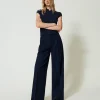 pantalon_ample_ray_avec_l_0.webp Pantalons Élégants | Pantalons Larges Et Palazzo*TWINSET Milano Pantalon Ample Rayé Avec Lurex Indigo Rayure Lurex