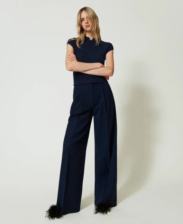 pantalon_ample_ray_avec_l_0.webp Pantalons Élégants | Pantalons Larges Et Palazzo*TWINSET Milano Pantalon Ample Rayé Avec Lurex Indigo Rayure Lurex