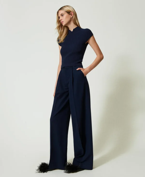 pantalon_ample_ray_avec_l_2.webp Pantalons Élégants | Pantalons Larges Et Palazzo*TWINSET Milano Pantalon Ample Rayé Avec Lurex Indigo Rayure Lurex