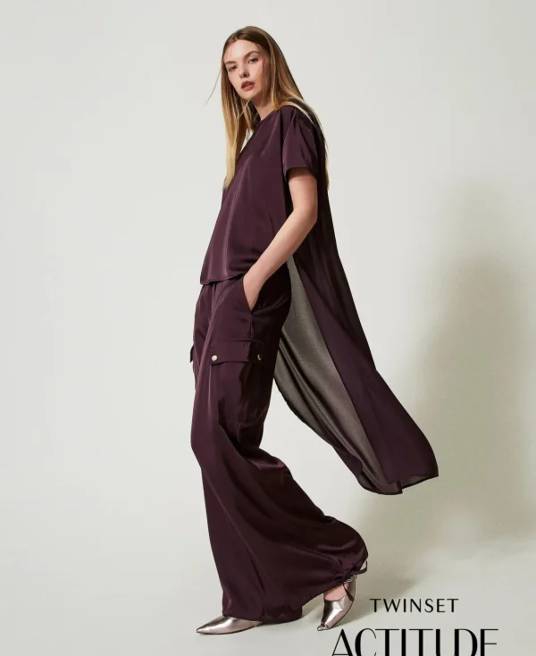 pantalon_cargo_en_satin_0.webp Pantalons Cargo*TWINSET Milano Pantalon Cargo En Satin Potent Purple