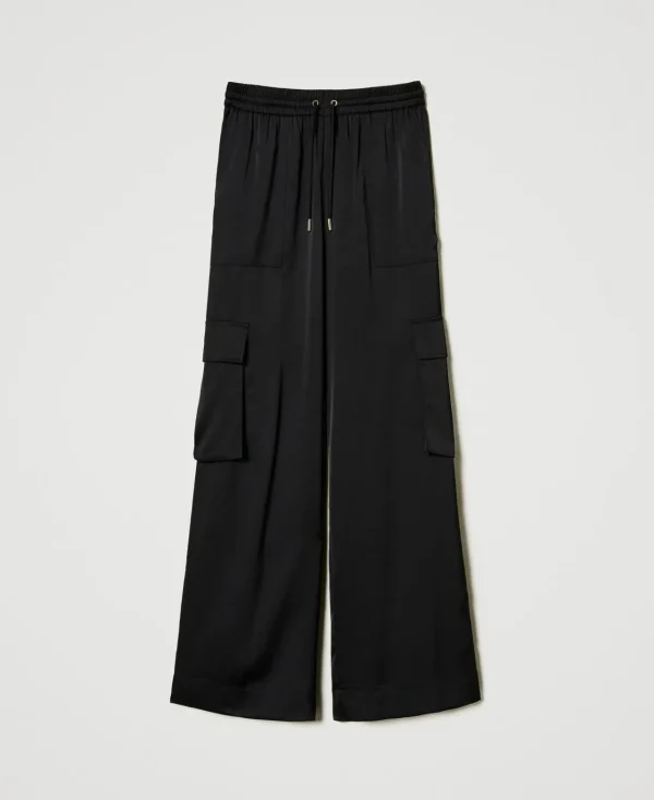 Pantalons Cargo | Pantalons Larges Et Palazzo*TWINSET Milano Pantalon Cargo En Satin Noir
