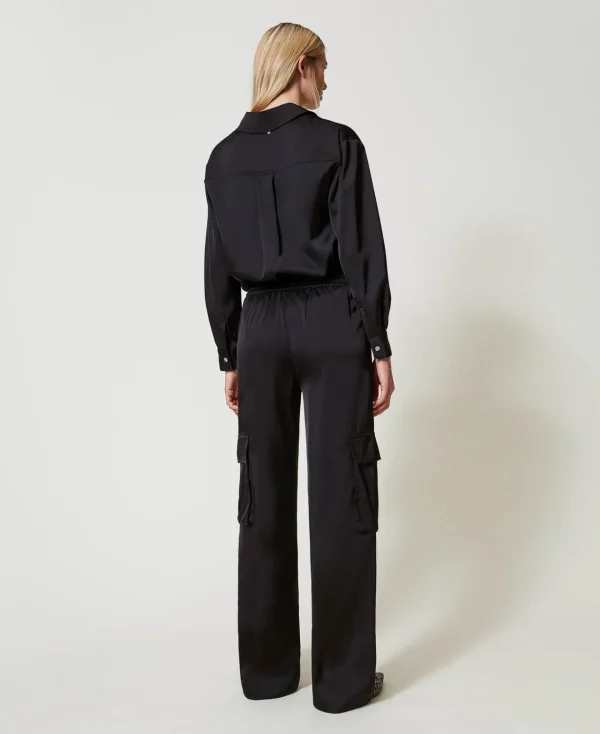 Pantalons Cargo | Pantalons Larges Et Palazzo*TWINSET Milano Pantalon Cargo En Satin Noir