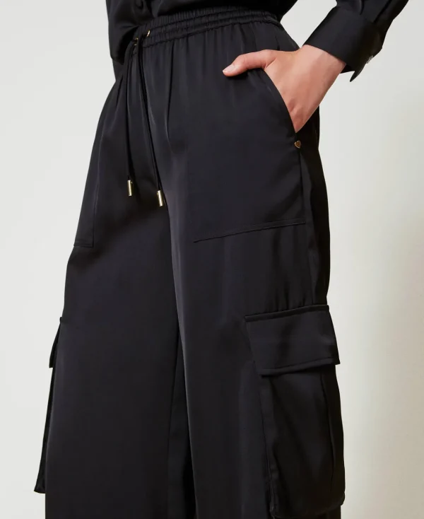 Pantalons Cargo | Pantalons Larges Et Palazzo*TWINSET Milano Pantalon Cargo En Satin Noir