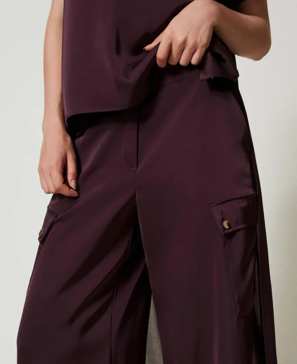 pantalon_cargo_en_satin_4.webp Pantalons Cargo*TWINSET Milano Pantalon Cargo En Satin Potent Purple