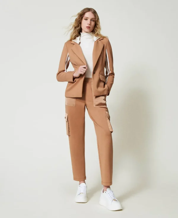 pantalon_cargo_en_scuba_e_0.webp Pantalons Cargo*TWINSET Milano Pantalon Cargo En Scuba Et Satin Caramel Camel