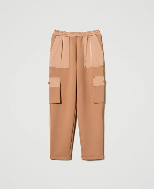 pantalon_cargo_en_scuba_e_1.webp Pantalons Cargo*TWINSET Milano Pantalon Cargo En Scuba Et Satin Caramel Camel