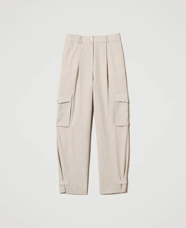 Pantalons Cargo*TWINSET Milano Pantalon Cargo MYFO Avec Broderie Dull Gold Chiné