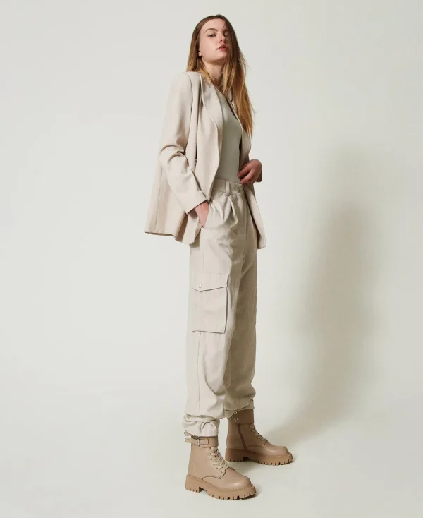 Pantalons Cargo*TWINSET Milano Pantalon Cargo MYFO Avec Broderie Dull Gold Chiné