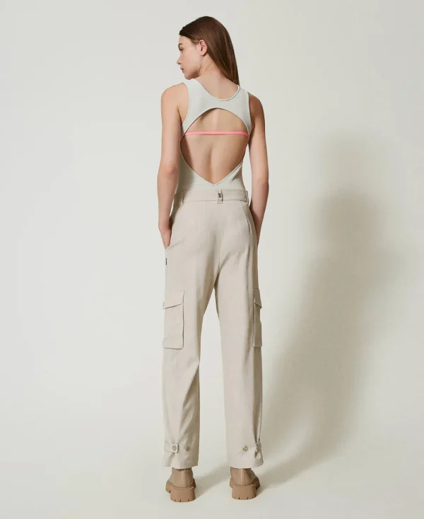 Pantalons Cargo*TWINSET Milano Pantalon Cargo MYFO Avec Broderie Dull Gold Chiné