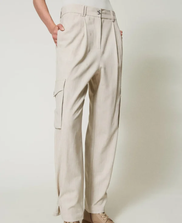 Pantalons Cargo*TWINSET Milano Pantalon Cargo MYFO Avec Broderie Dull Gold Chiné