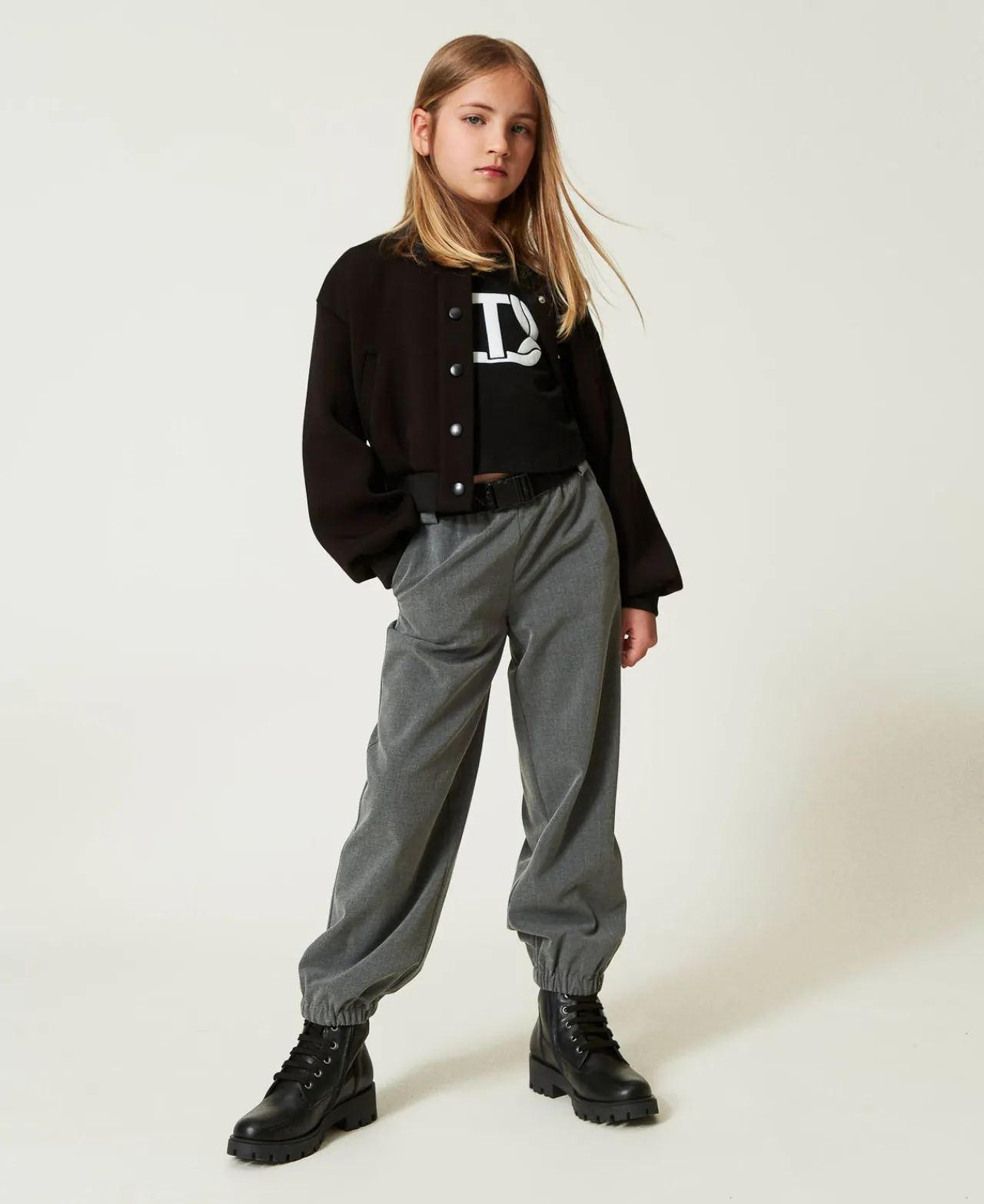 pantalon_de_jogging_en_fl_0.webp Pantalons Et Jeans*TWINSET Milano Pantalon De Jogging En Flanelle Avec Ceinture Gris Moyen Mélangé